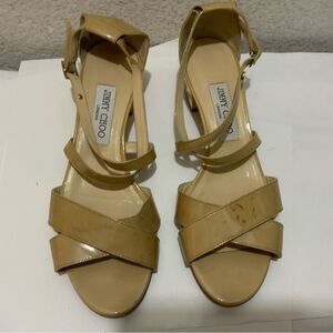 Jimmy Choo Nude Patent Leather "Merit" Sandals Size 39